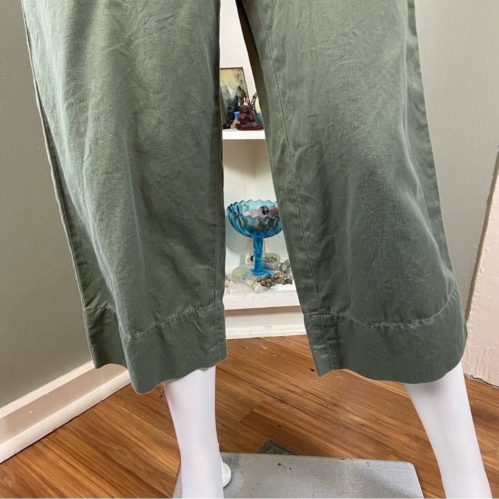 Talbots Pull On Wide Leg Crop Cotton Linen Sage Green Cropped Pants M Petite - Picture 8 of 14